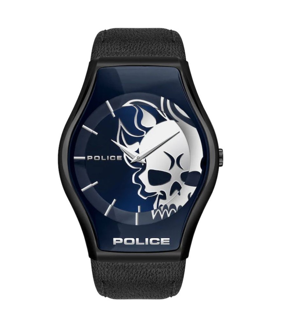 Watches Police | Sphere Black Leather Strap Watch