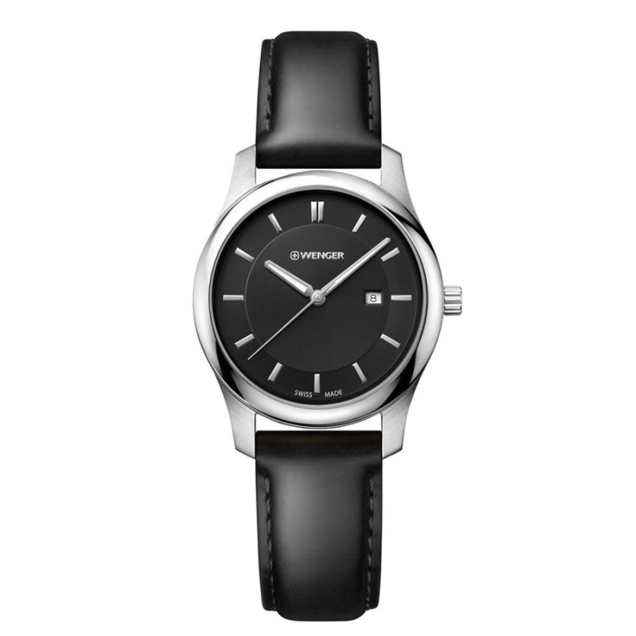 Watches Wenger | City Classic Black Dial Leather Watch