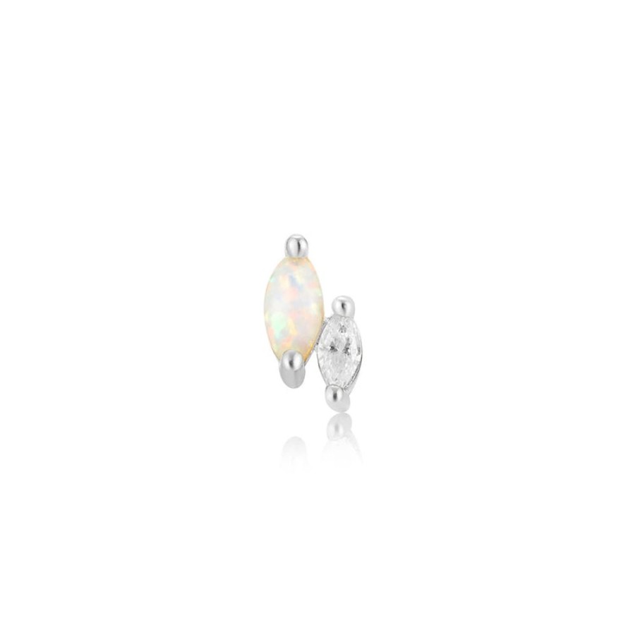 Jewellery Ania Haie | Silver Kyoto Opal And Sparkle Marquise Barbell Single Earring