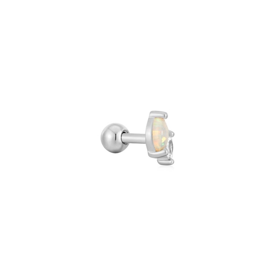 Jewellery Ania Haie | Silver Kyoto Opal And Sparkle Marquise Barbell Single Earring