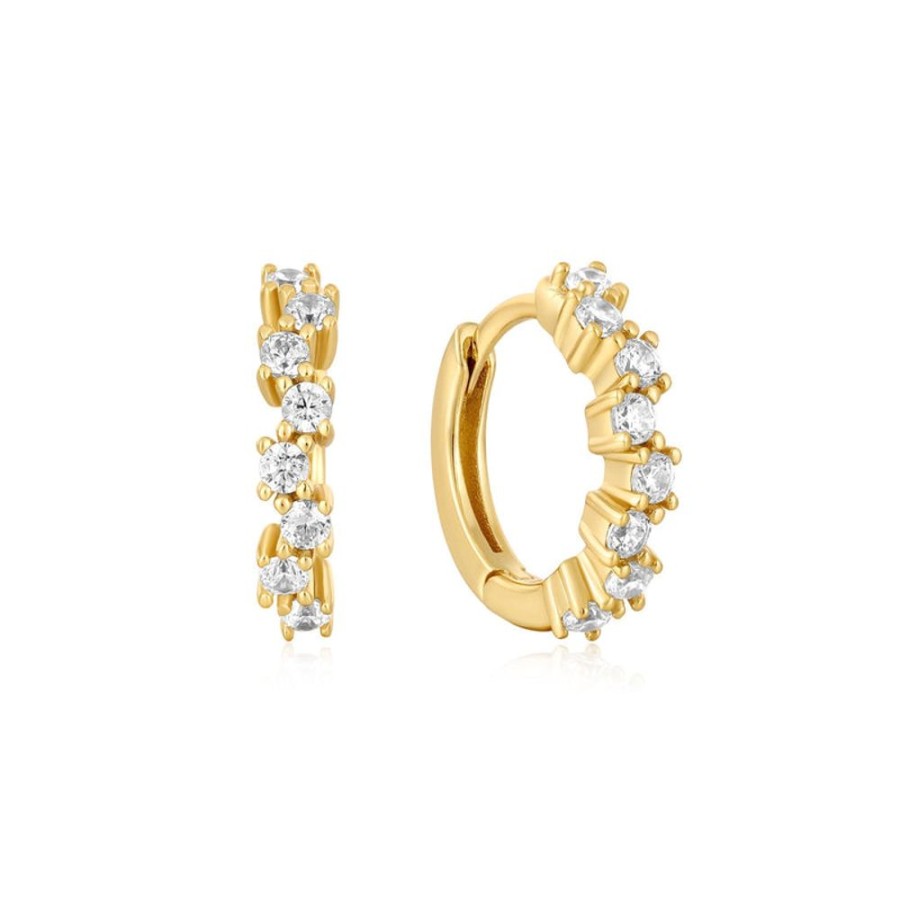 Jewellery Ania Haie | Gold Sparkle Cluster Huggie Hoop Earrings