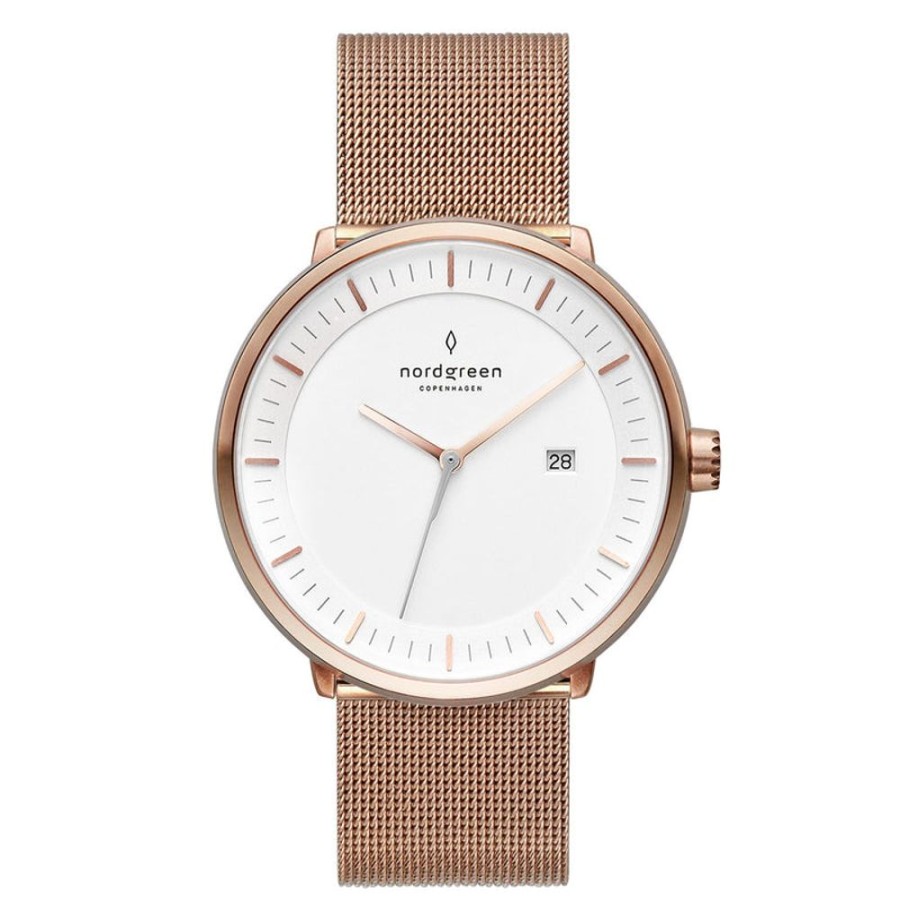 Watches Nordgreen | Women'S Philosopher 36Mm Rose Gold Mesh Watch