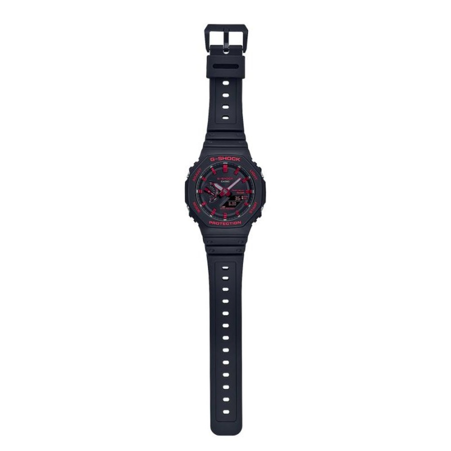 Watches G-Shock | Octagonal Black Resin Band Red Bluetooth Watch