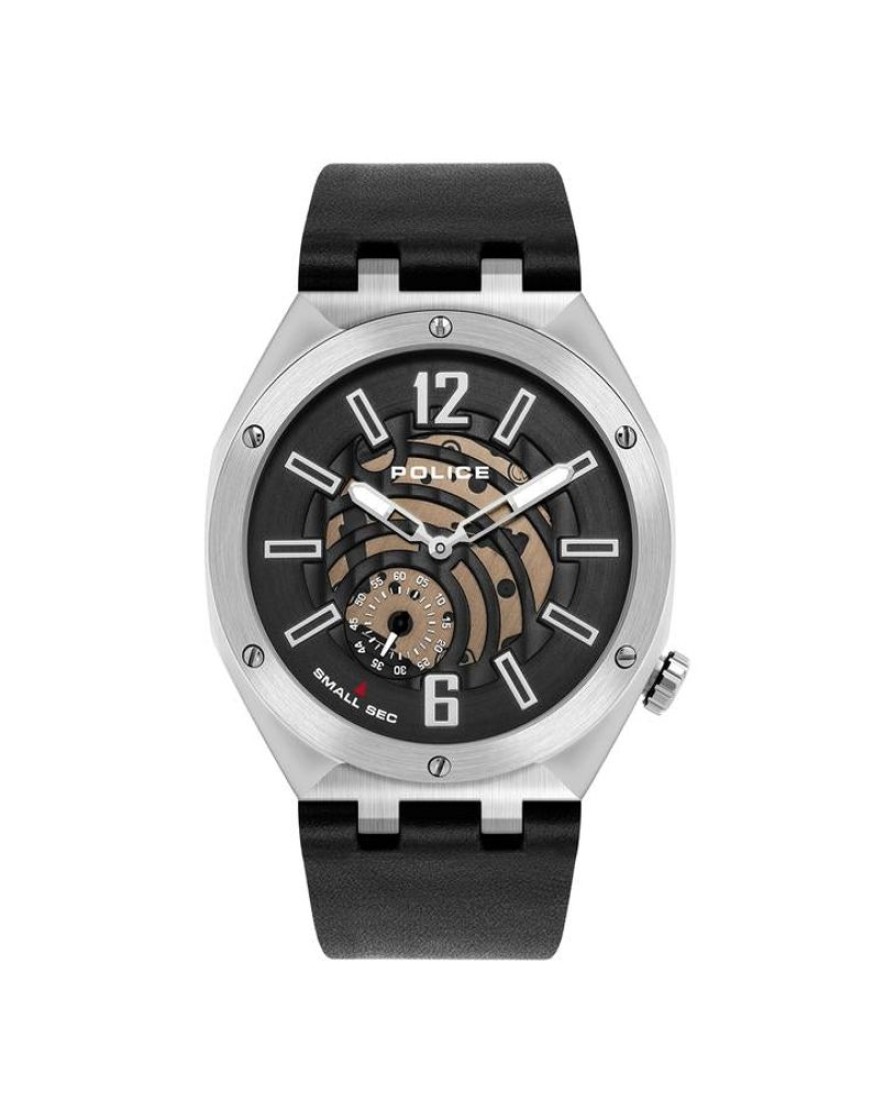 Watches Police | Gobustan Black Leather Watch