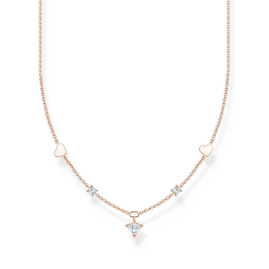 Jewellery Thomas Sabo | Necklace With Hearts And White Stones Rose Gold