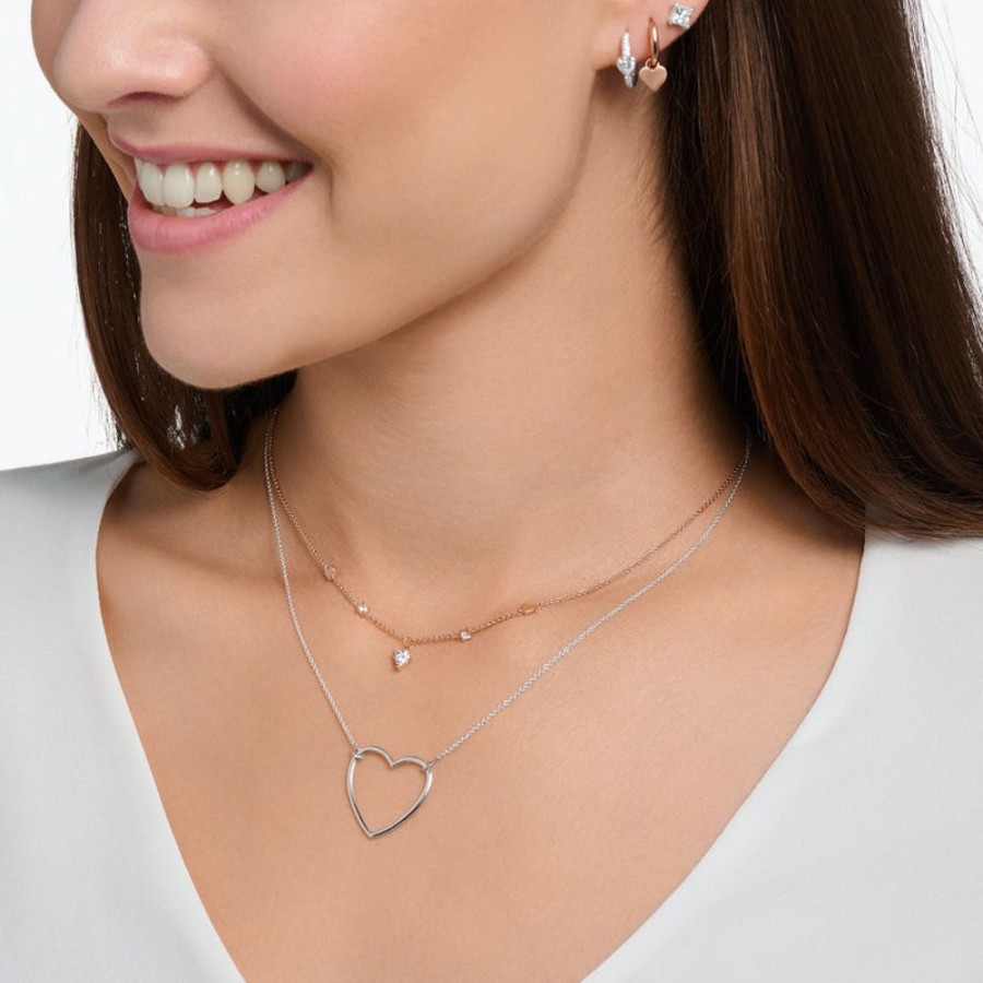 Jewellery Thomas Sabo | Necklace With Hearts And White Stones Rose Gold