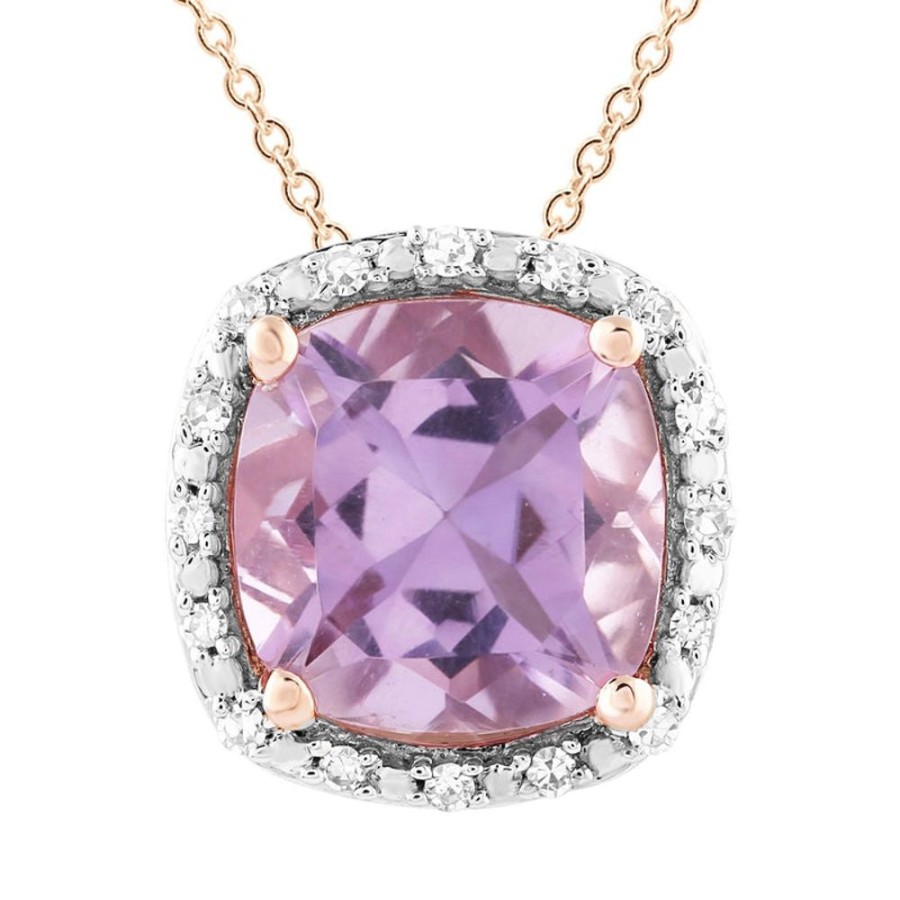 Jewellery Diamonds by WD | Pink Amethyst Necklaces With 0.05Ct Diamonds In 9K Rose Gold