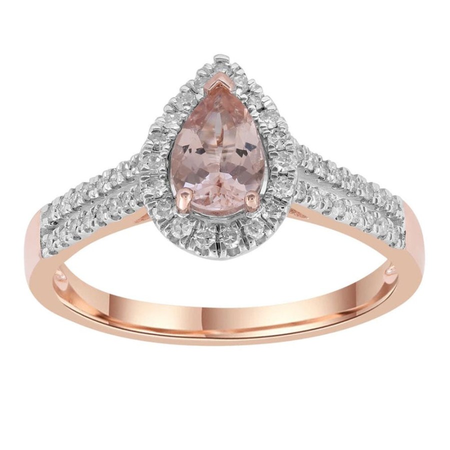 Jewellery Diamonds by WD | Morganite Pear Ring With 0.25Ct Diamonds In 9K Rose Gold