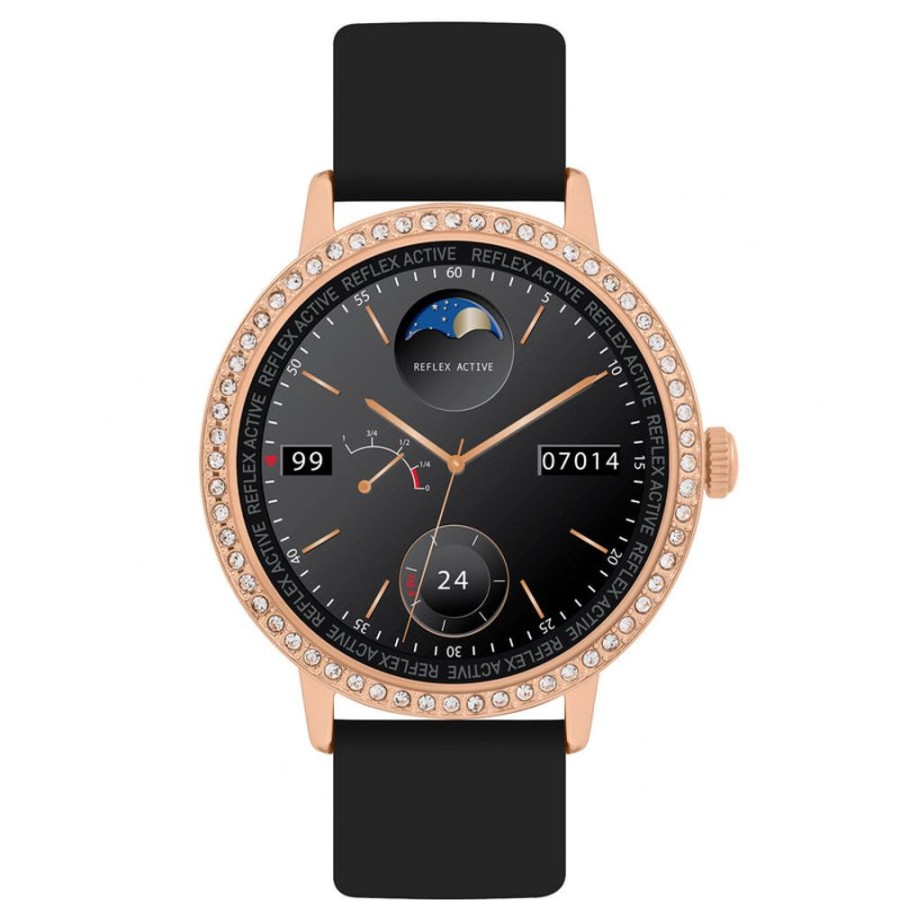 Watches Reflex Active | Series 07 Rose Gold Crystal Black Smart Watch