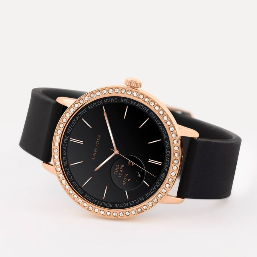 Watches Reflex Active | Series 07 Rose Gold Crystal Black Smart Watch