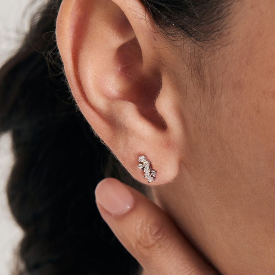 Jewellery Ania Haie | Silver Sparkle Cluster Climber Barbell Single Earring