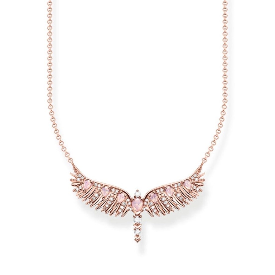 Jewellery Thomas Sabo | Thomas Sabo Necklace Phoenix Wing With Pink Stones Rose Gold