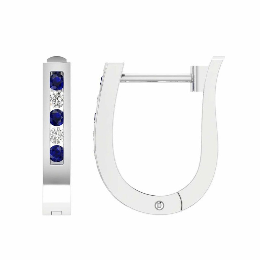 Jewellery Diamonds by WD | Sapphire Diamond Huggie Earrings With 0.10Ct Diamonds In 9K White Gold