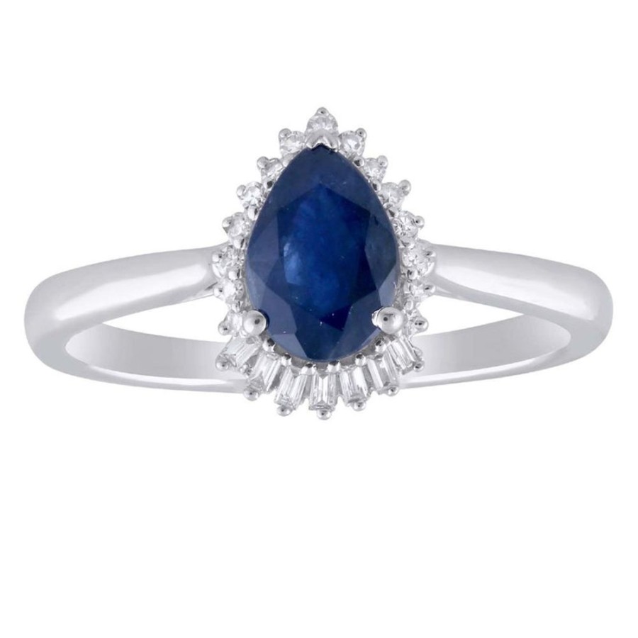 Jewellery Diamonds by WD | Pear Sapphire Ring With 0.08Ct Diamonds In 9K White Gold