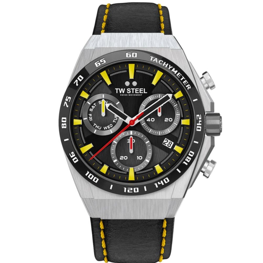 Watches TW Steel | Ceo Black Leather Strap Watch