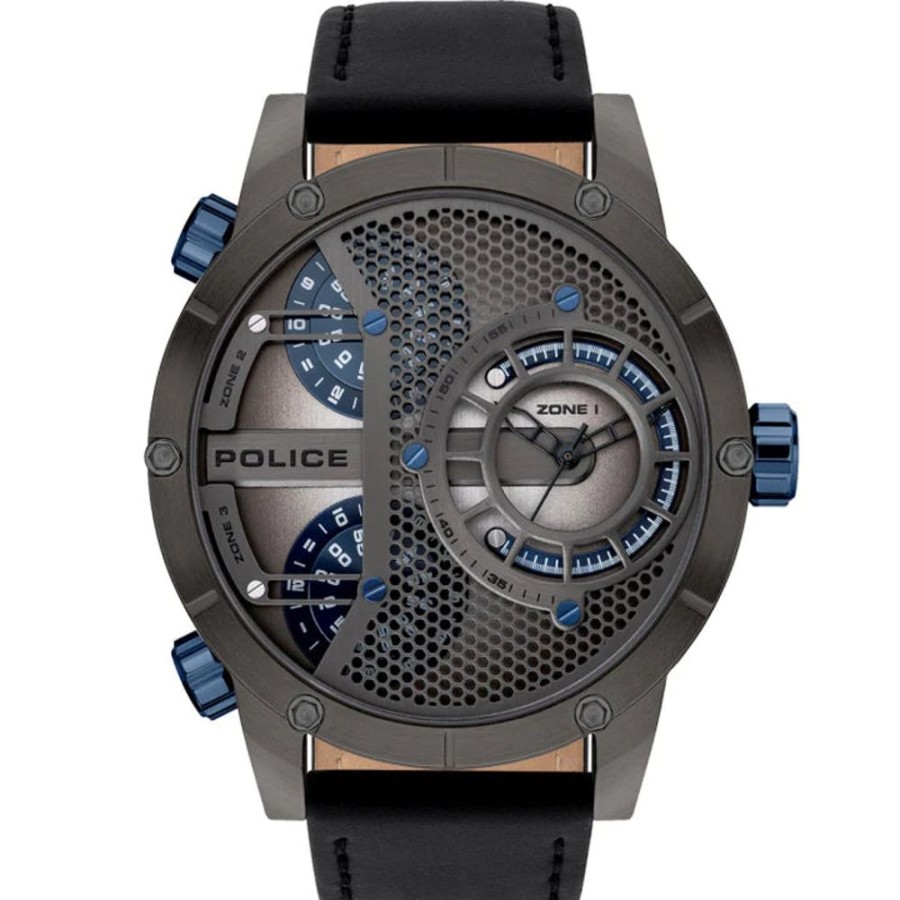 Watches Police | Vibe Black Leather Strap Watch