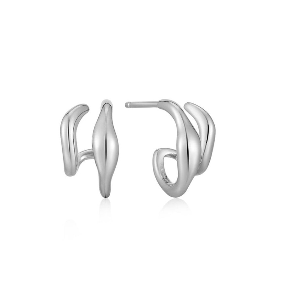 Jewellery Ania Haie | Silver Wave Double Hoop Stud Earrings