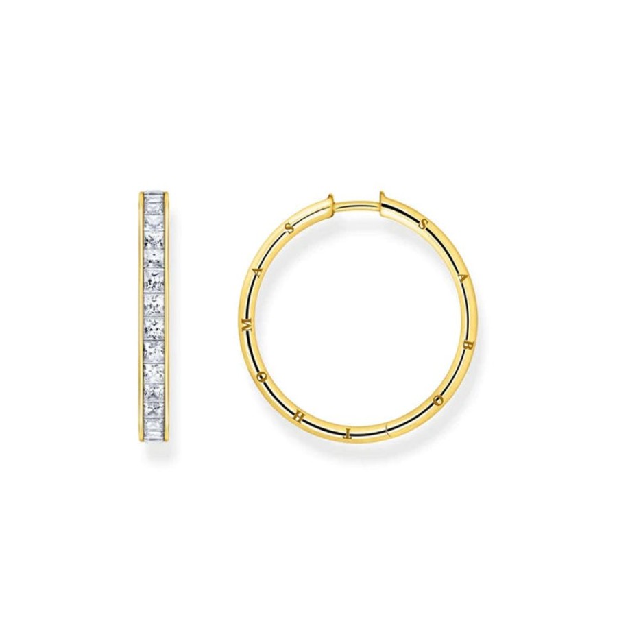 Jewellery Thomas Sabo Jewellery | Thomas Sabo Hoop Earrings White Stones Gold