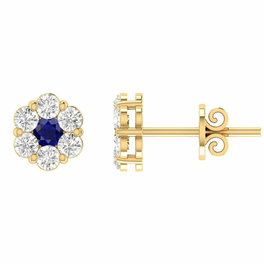 Jewellery Diamonds by WD | Sapphire Diamond Stud Earrings With 0.80Ct Diamonds In 9K Yellow Gold