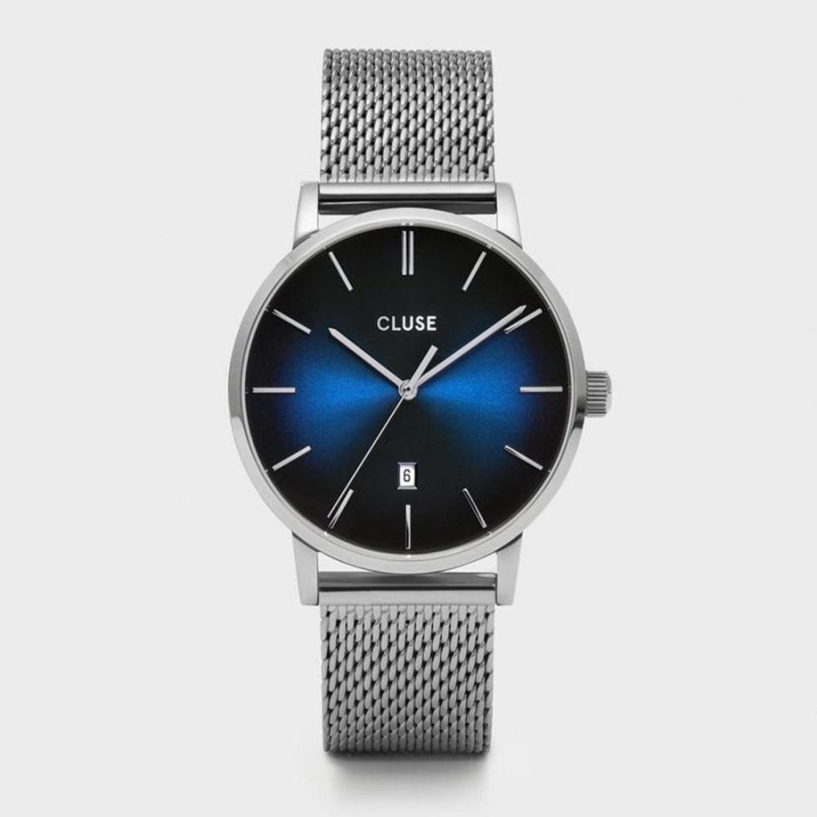 Watches Cluse | Cluse Aravis Blue Flume Silver Mesh & Brown Strap Gift Set