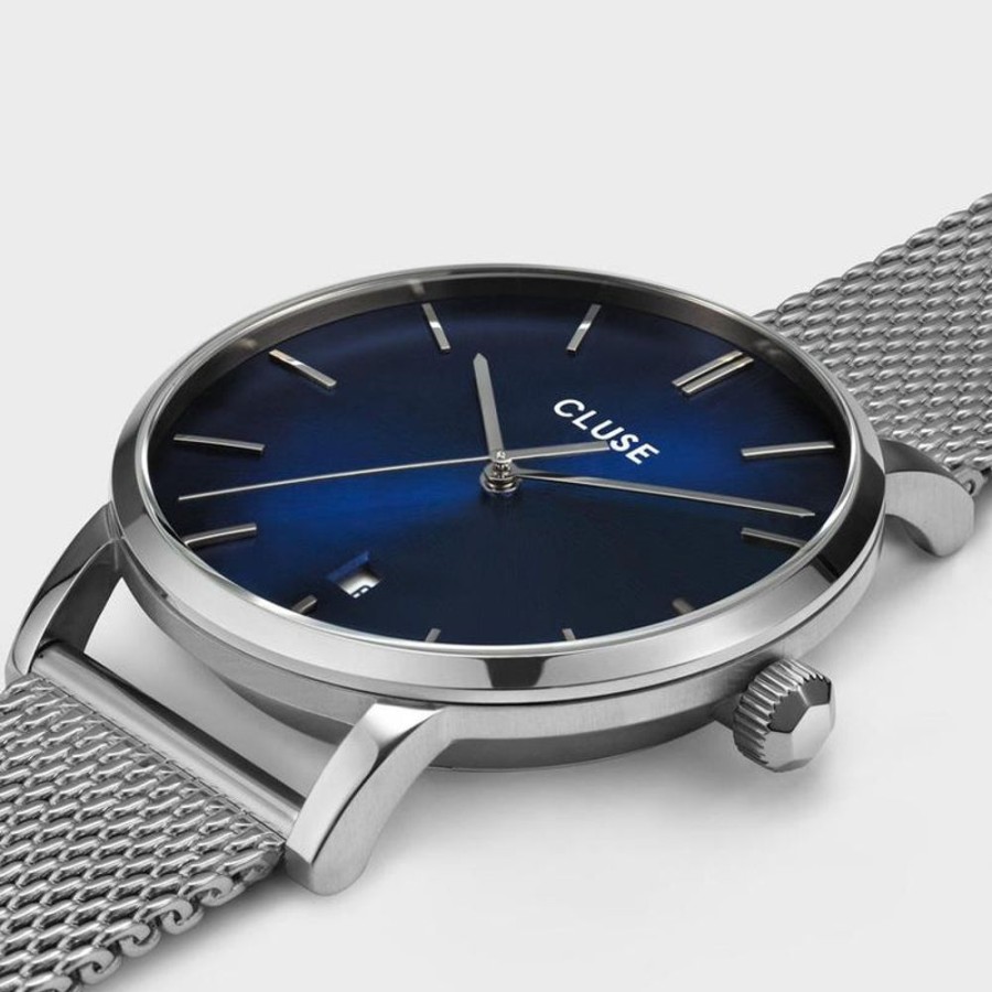 Watches Cluse | Cluse Aravis Blue Flume Silver Mesh & Brown Strap Gift Set