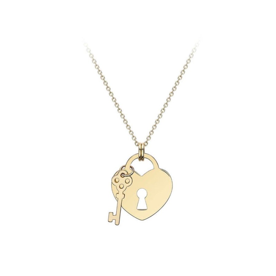 Jewellery Diamonds by WD | 9K Yellow Gold Heart Solid Padlock And Key Necklace 41-43Cm