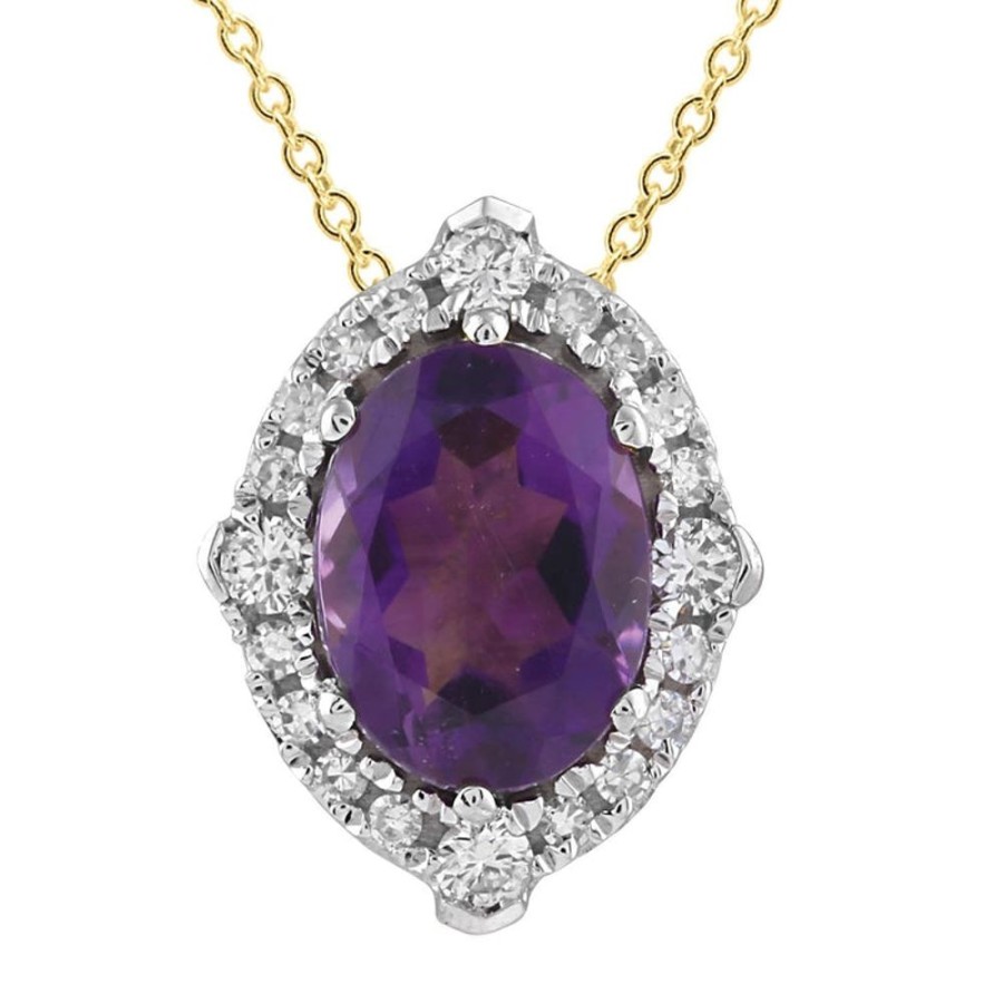 Jewellery Diamonds by WD | 9K Yellow Gold 0.15Ct Diamond Amethyst Necklace