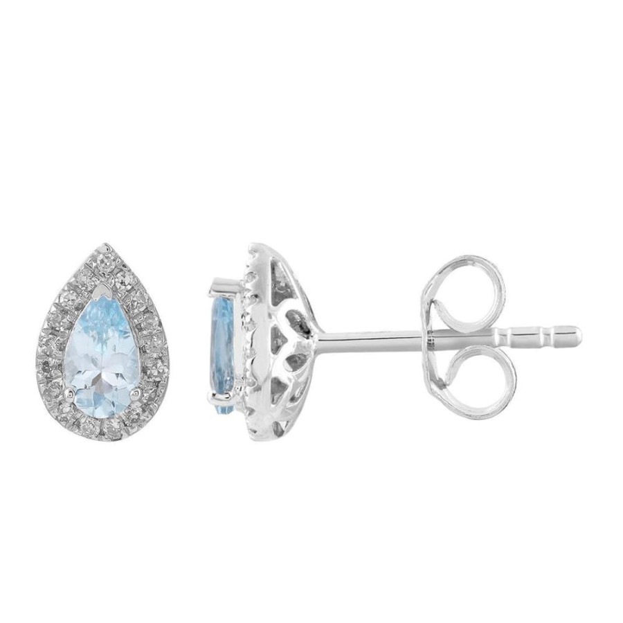 Jewellery Diamonds by WD | Aquamarine Stud Earrings With 0.1Ct Diamonds In 9K White Gold